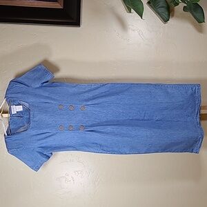 Vintage Elisabeth Liz Claiborne 100% Cotton Denim Midi Dress Sz 10 Made in USA